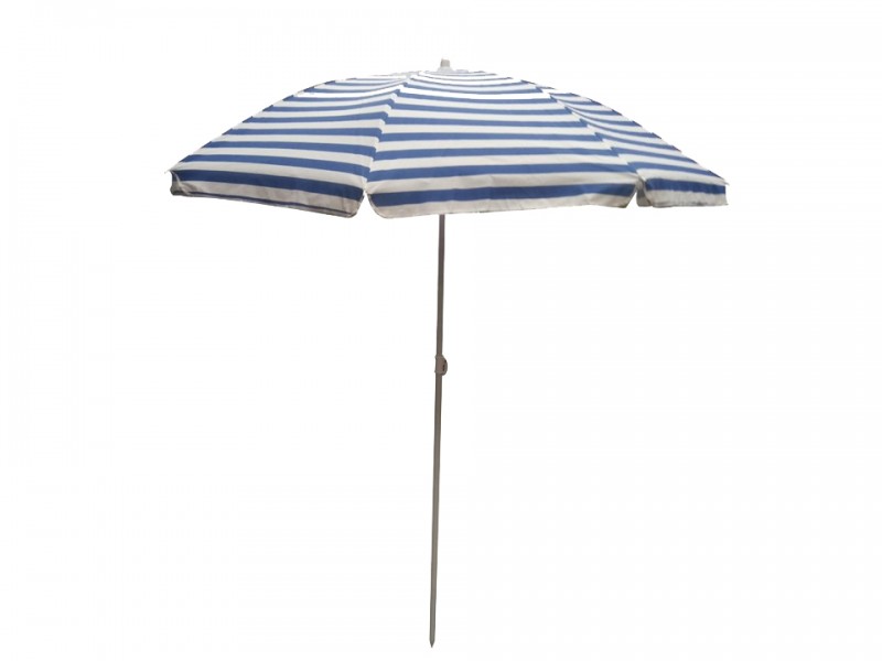 Parasol bleu et blanc + support table