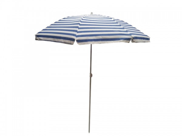 Parasol bleu et blanc + support table