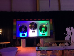 Tableau disco 3 disques géants en loc pour animation disco, années 70, Dinan Dinard