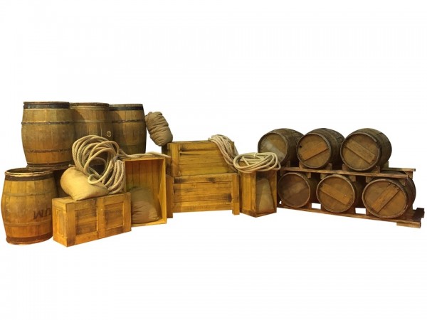 Location de cargaison: caisses, tonneaux, sac, cordage pour décor thématique corsaires, Lille Caen