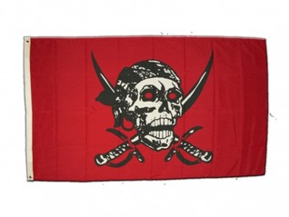 Drapeau pirate fond rouge, accessoire déco pour animation thème corsaire, pirate, livraison partout en France, Saint-Malo Rennes