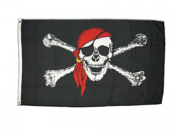 Drapeau pirate foulard rouge, déco pour animation événement corsaire, pirate, livraison sur toute la France, Paris Marseille
